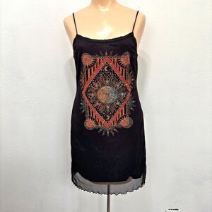 Womens Juniors Celestial Fairy Grunge Slip Dress Small Sun Moon Stars Indie